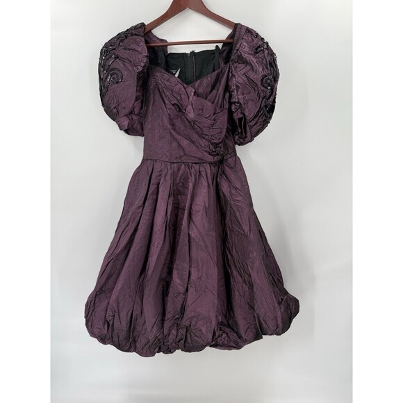 Huey Waltzer for Darcy 80's Dark Plum Bubble Hem Sequin Puff Sleeve SIZE 9/10 - Picture 1 of 11